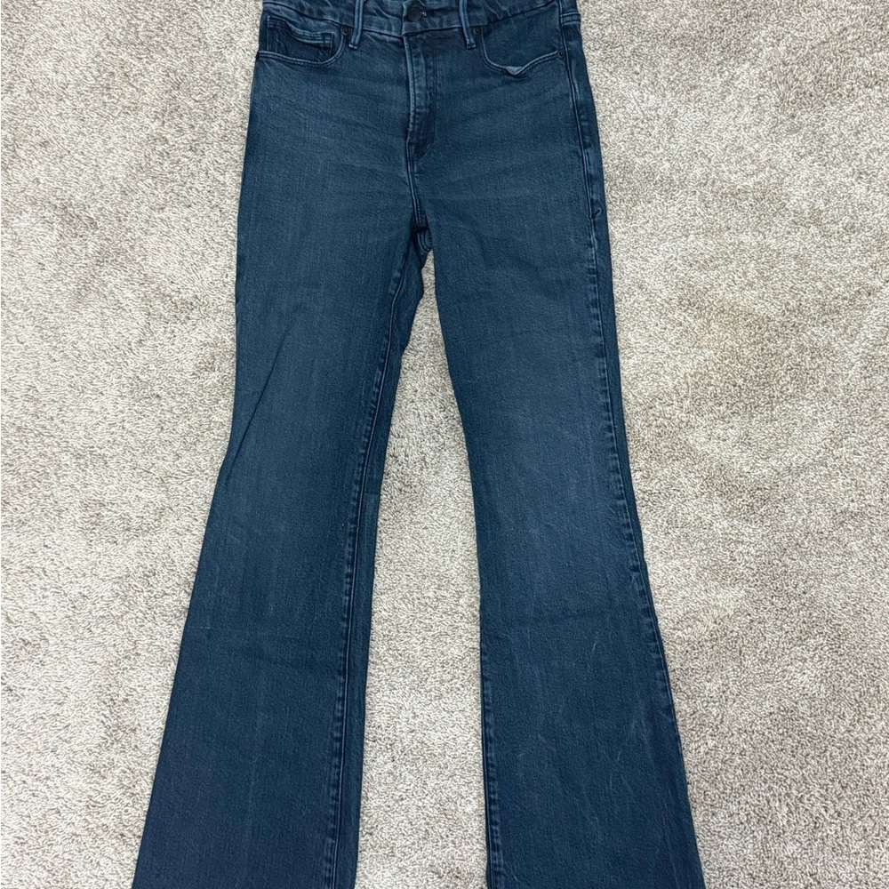 Good American Soft Tech Dark Blue Flare Jeans